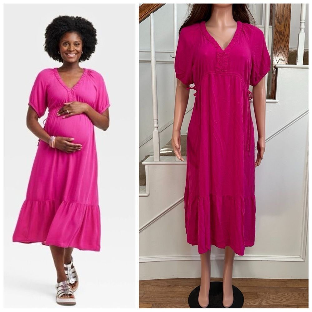 Hot pink maternity flattering dress